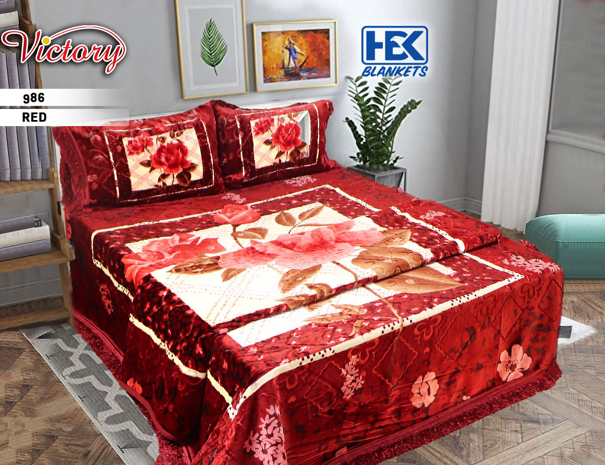 Victory Embossed 4Pcs Bed Cover Set with 2 Ply Blanket  BOX HBK