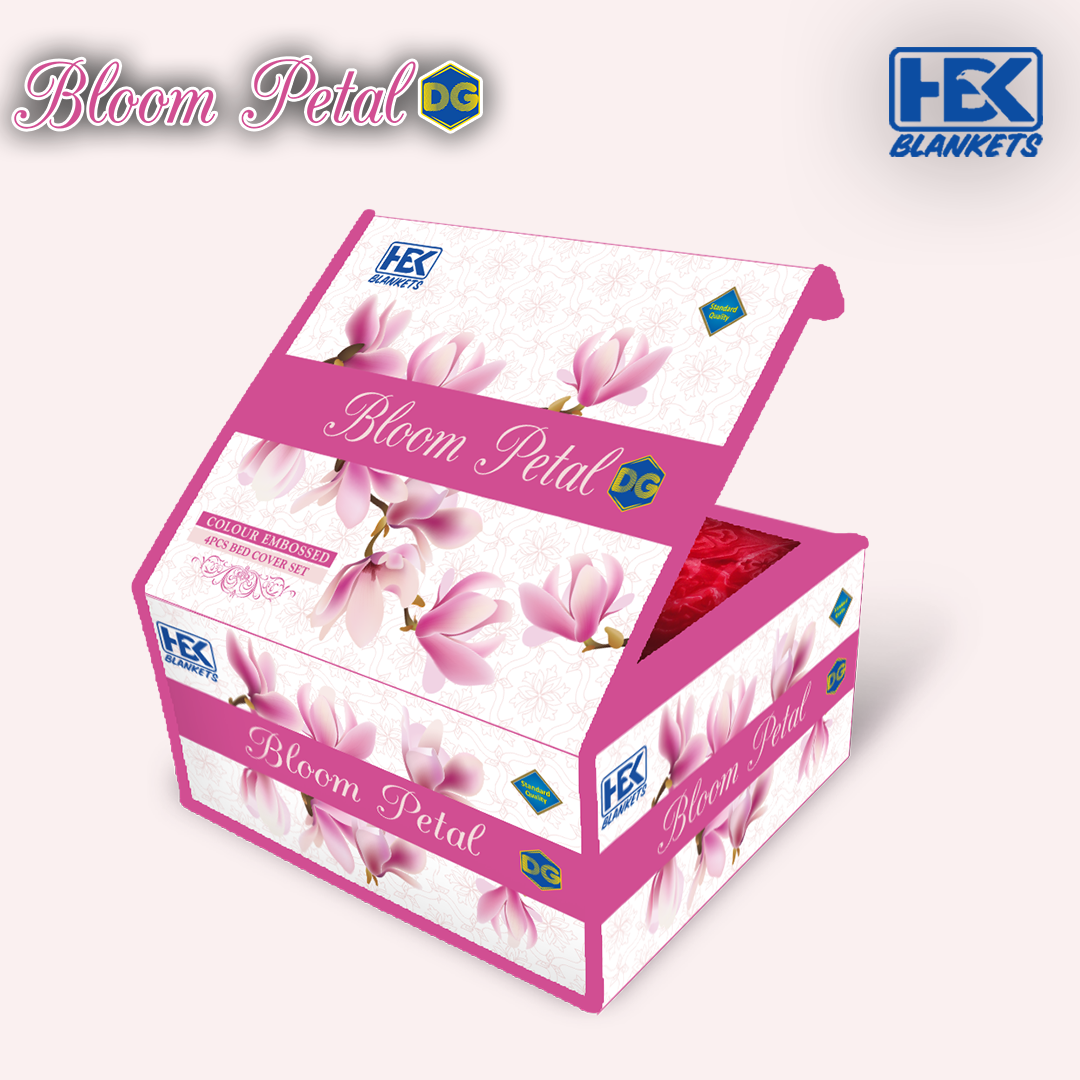 Bloom Petal DG Embossed 4pcs Bed Cover Set With 2 Ply Blanket HBK