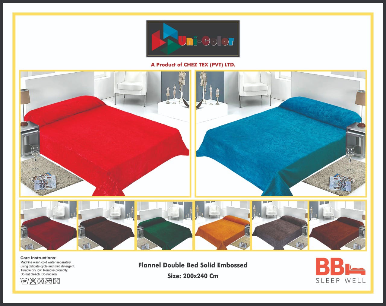UNI COLOR SOLID EMB FLANNEL WITH BORDER 200X240 (C.T) (16) P.B