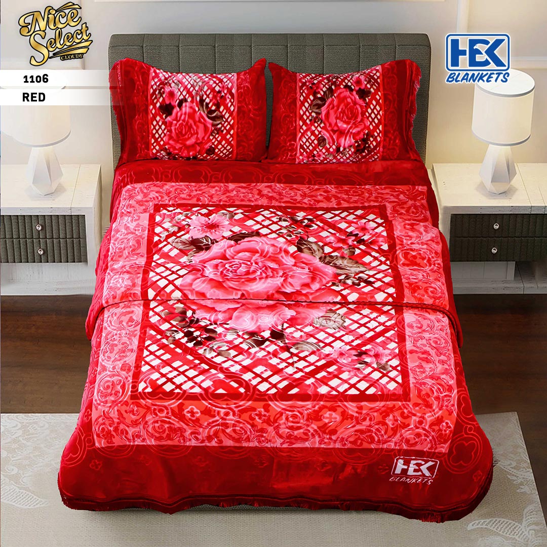 Nice Select Cloudy Emboss 4Pcs Bed Cover Set with 2Ply Blanket HBK