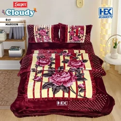Super Cloudy Embossed 4Pcs Bed Cover Set with 2 Ply Blanket HBK